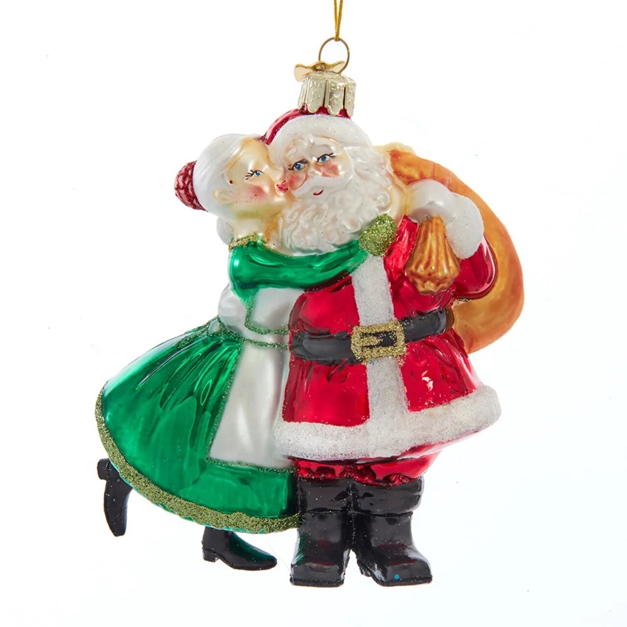 KSA Pack of 8 Green and Red Mr. and Mrs. Santa Claus Kissing Christmas Ornaments 6"
